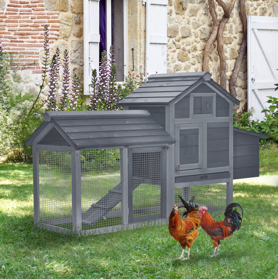 Outdoor Wooden Chicken Coop Kit Gray Enclosed House with Ventilation - 59 Inch
