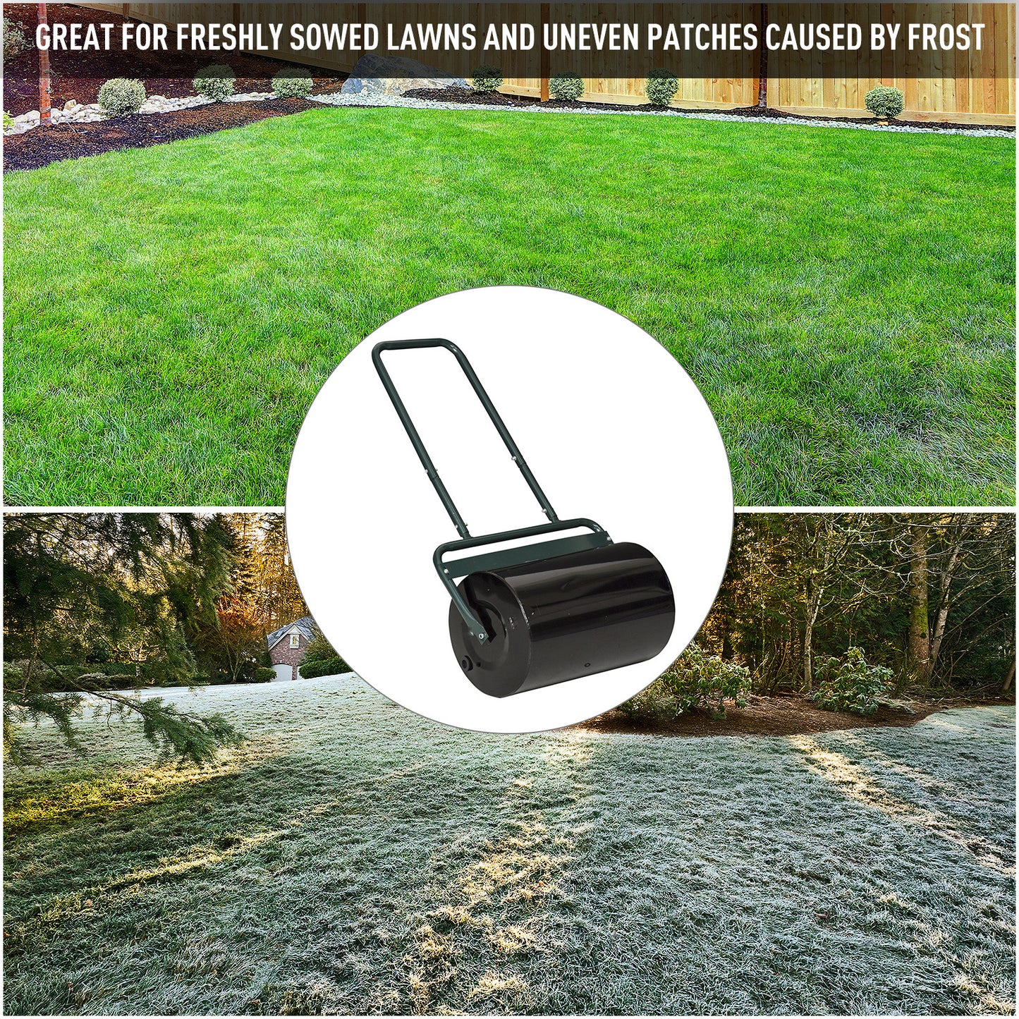 20-Inch Tow-Behind Lawn Roller with 10 Gallon Water/Sand Fill for Flattening Sod