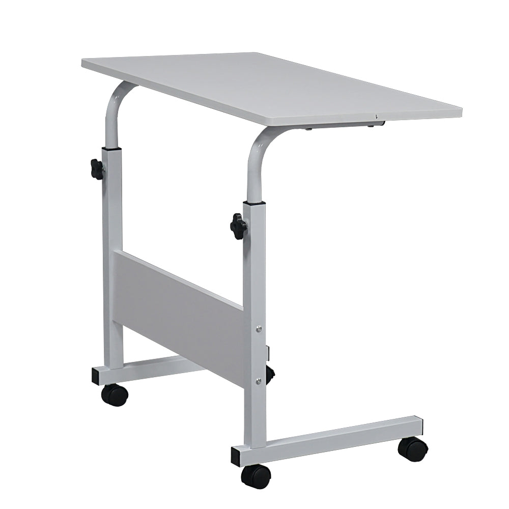 80cm Adjustable Tray Table Rolling Sofa Side Snack With Wheels
