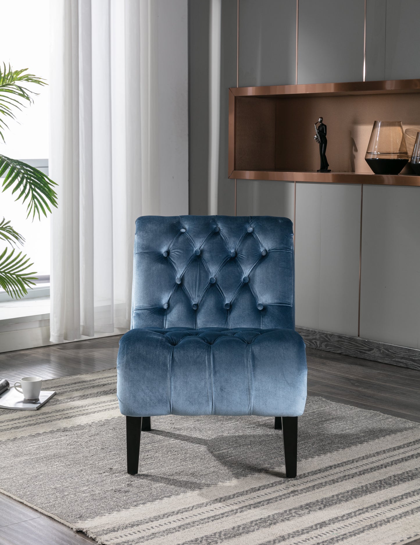 Light Blue Velvet Armless Accent Chair for Living Room & Office