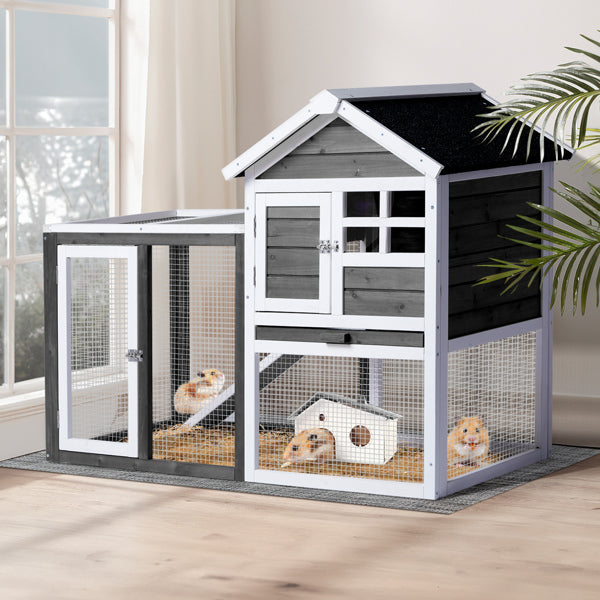 Animal Pet House with Ladder Gray Fir Wood Cage for Small Animals