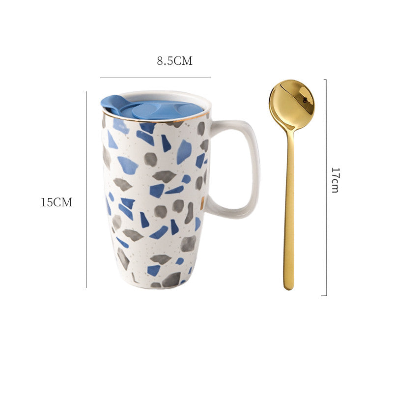 Large Capacity Ceramic Mug with Lid - Multiple Styles, 500-600mL Drinkware