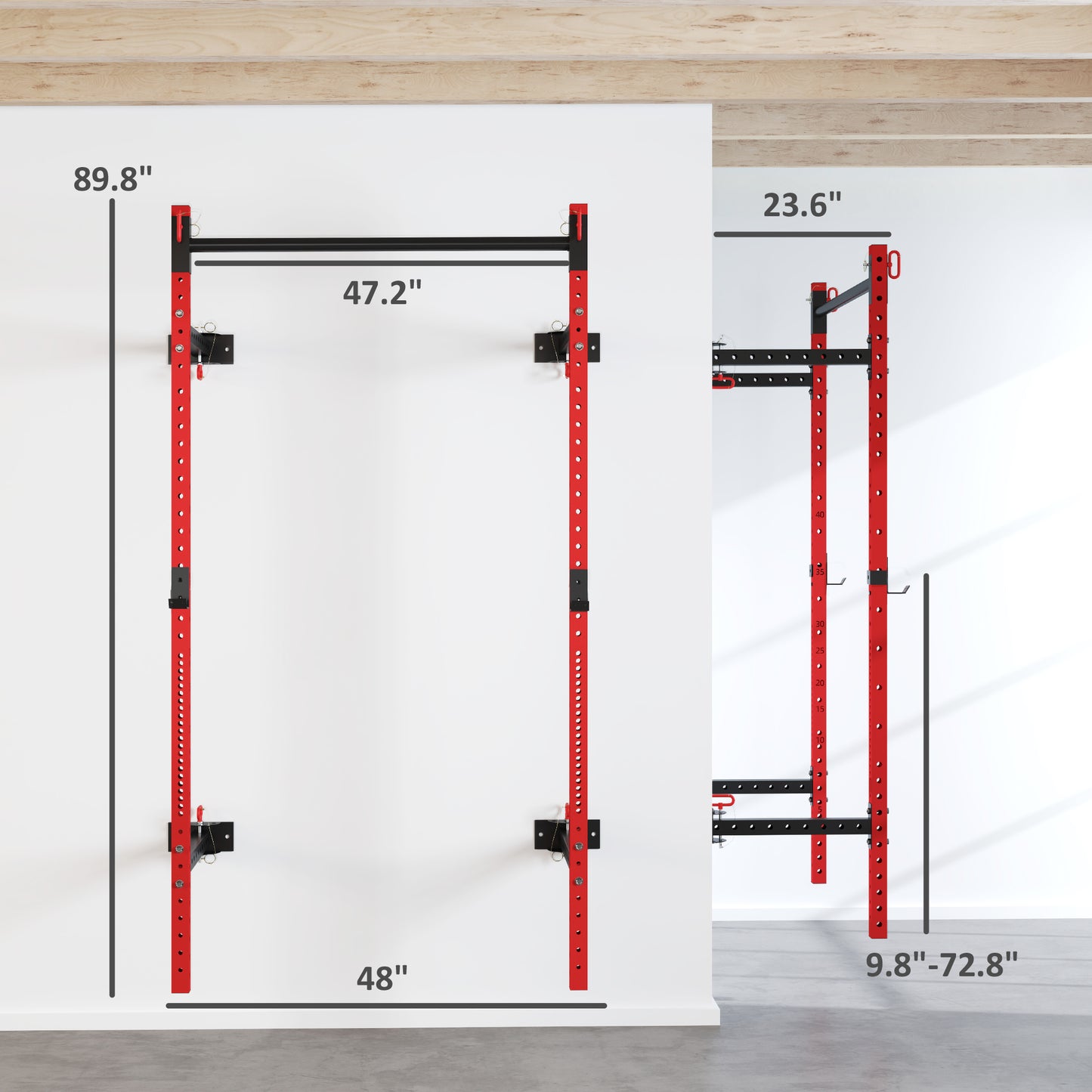 Adjustable Folding Squat Rack with Pull Up Bar - Red