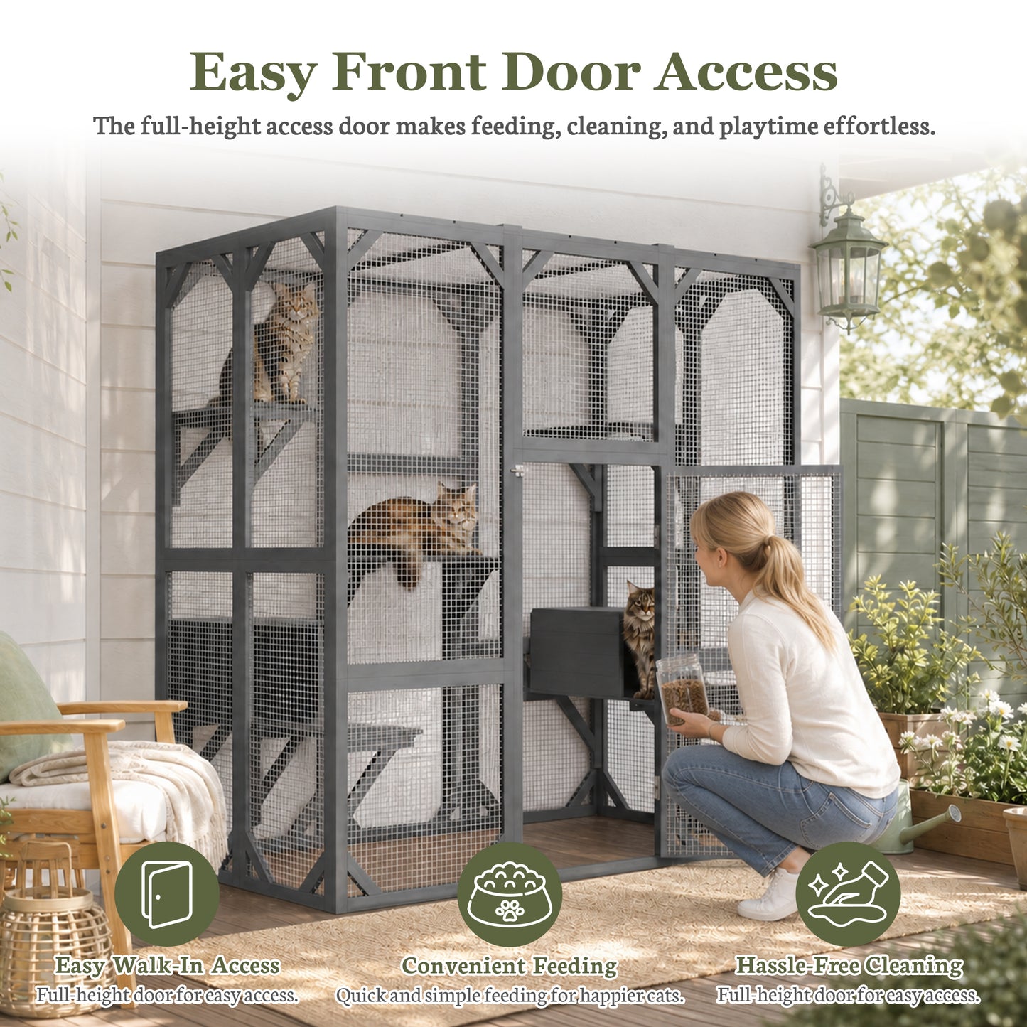 Large Outdoor Cat Enclosure 71x37x71 Inches with Mesh Panels Waterproof Roof
