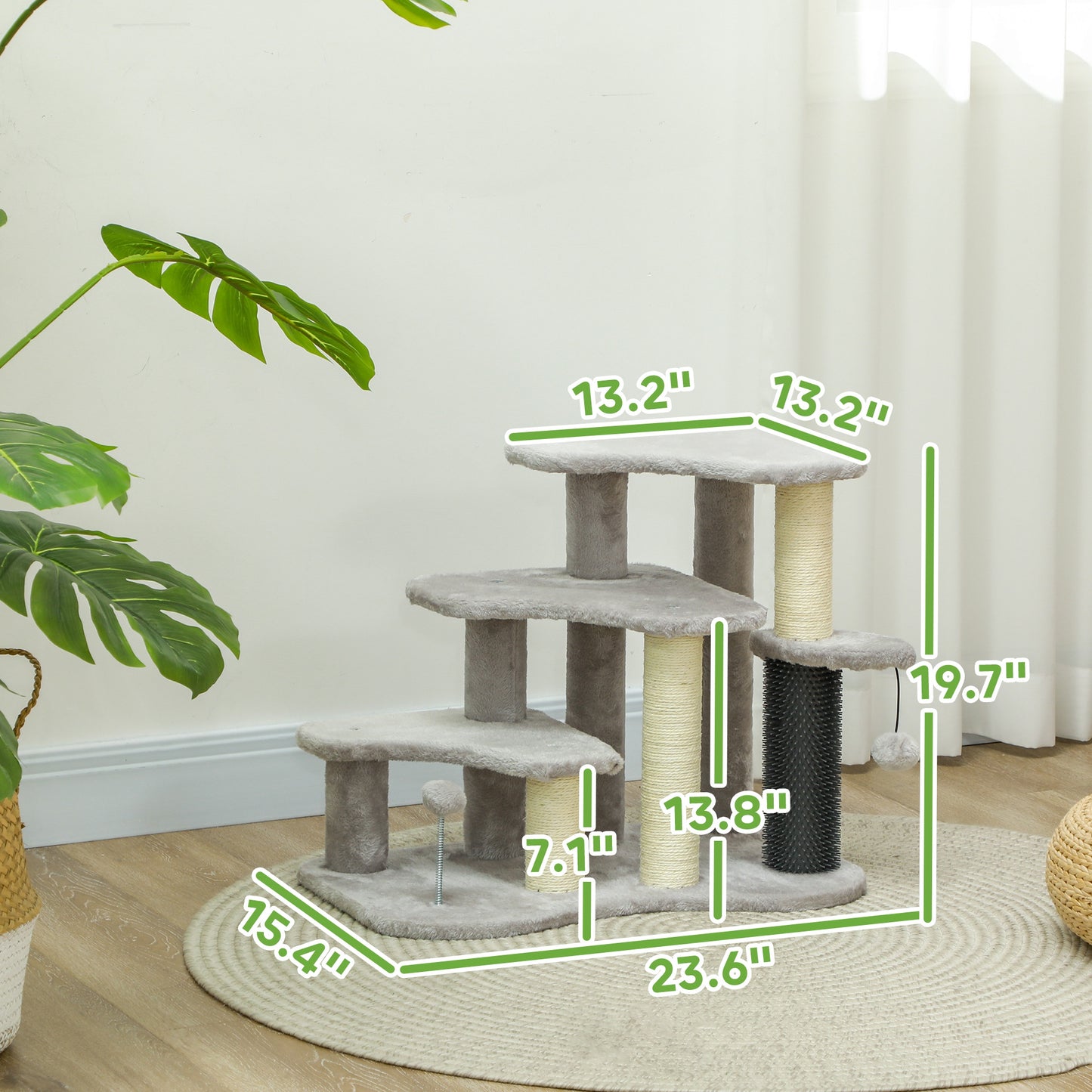 2-in-1 Cat Tree Tower with Scratching Posts and Toy Balls - Light Gray