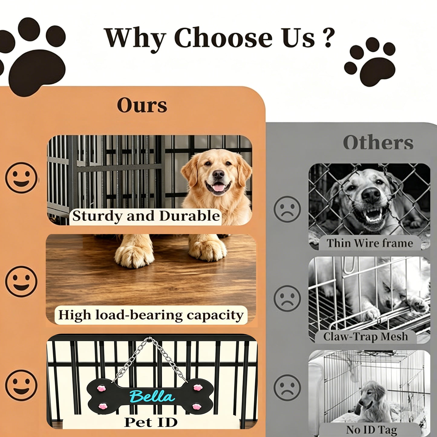 Wood Grain Dog Cage with Rotating Bowl and Silicone Safety Material - Pet Guardrails