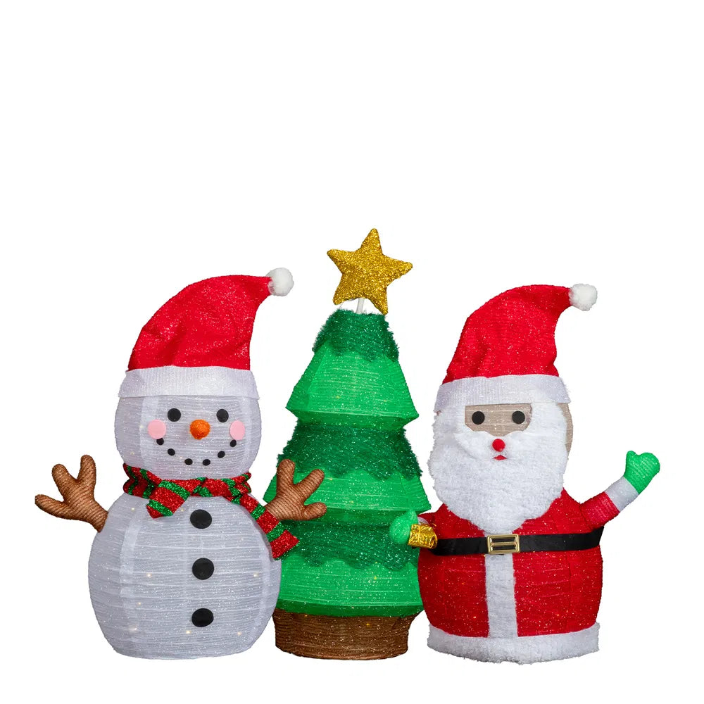 Lighted Santa, Snowman & Christmas Tree Decorations - 3 Piece Set