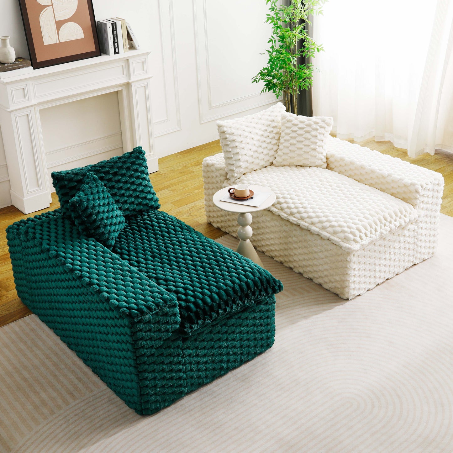 Multifunctional Color-Block Velvet Sofa - White & Green