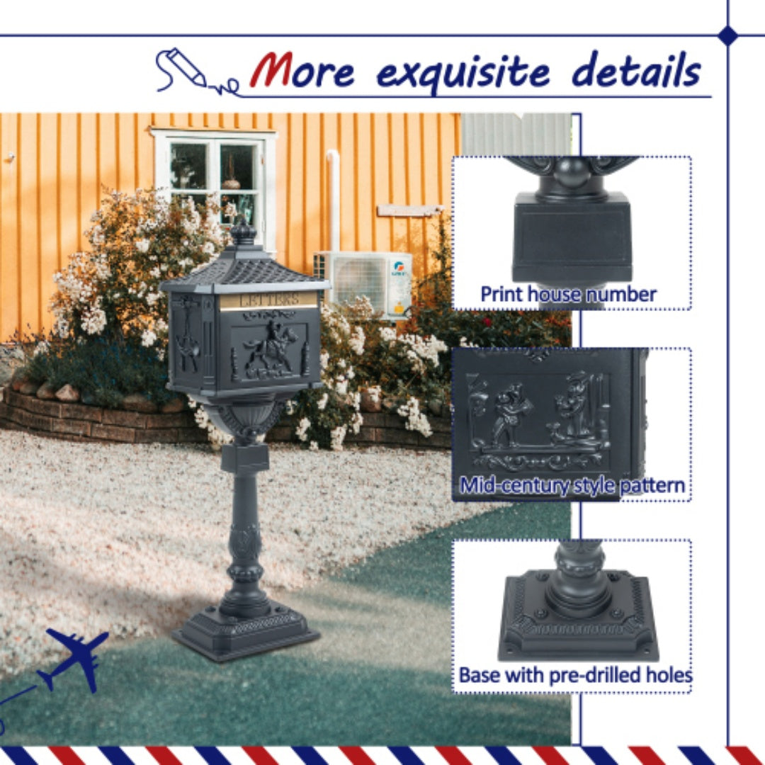 Heavy Duty Cast Aluminum Mailbox with Lock - Multiple Colors