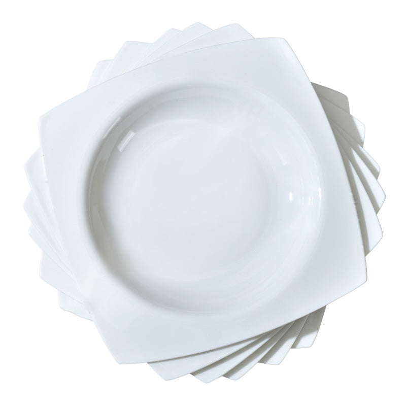 9.5-Inch Square Soup Plate Set - 6 Pieces of White Bone China