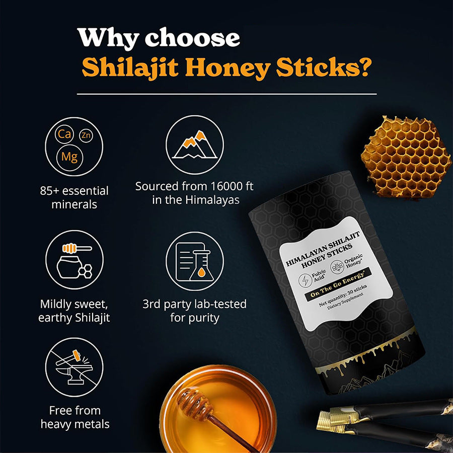 Honey Sticks with Shilajit - Dietary Supplement, 30 Count