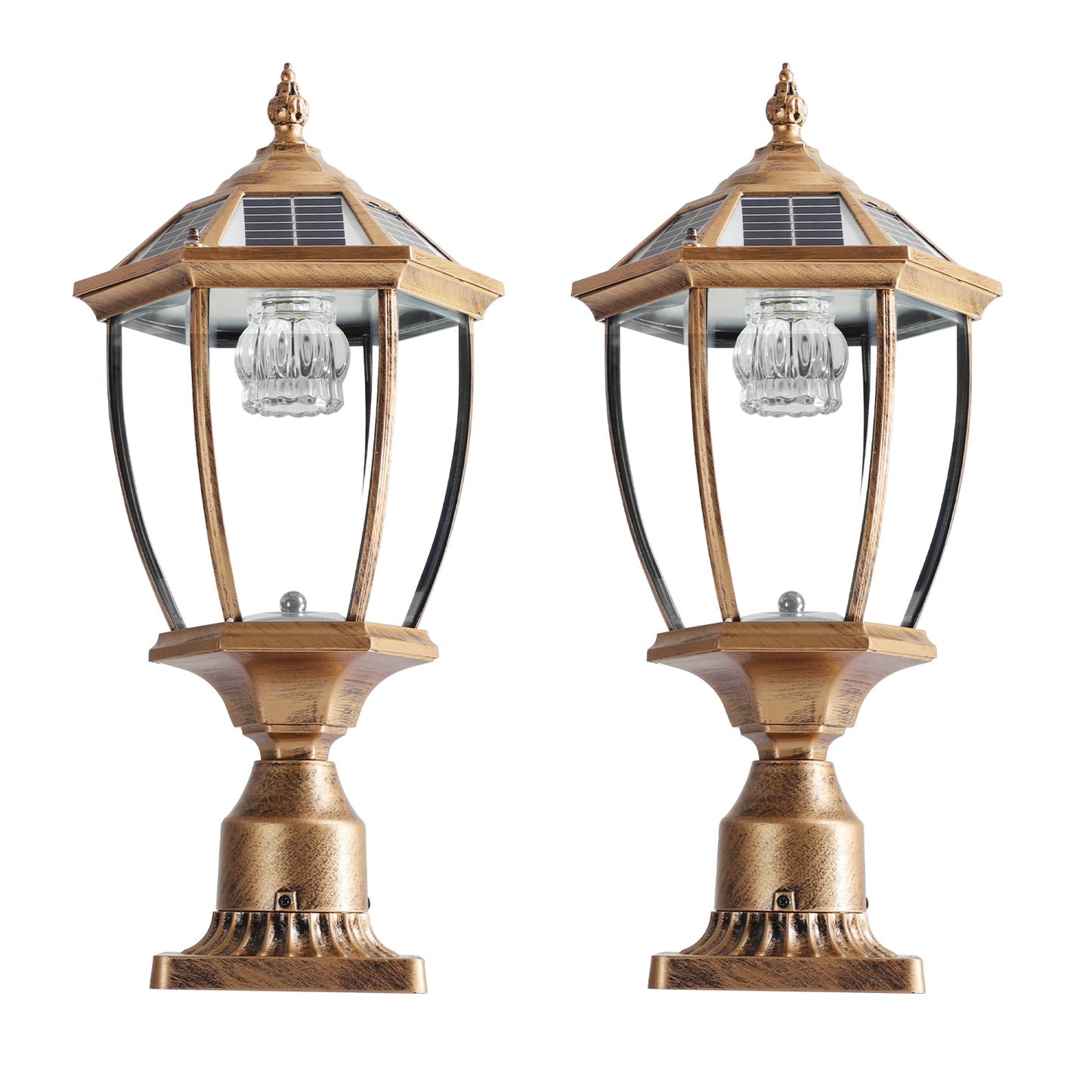 Golden Solar Powered Outdoor Lantern - Vintage Garden Light for Pathways & Yards - Bronze