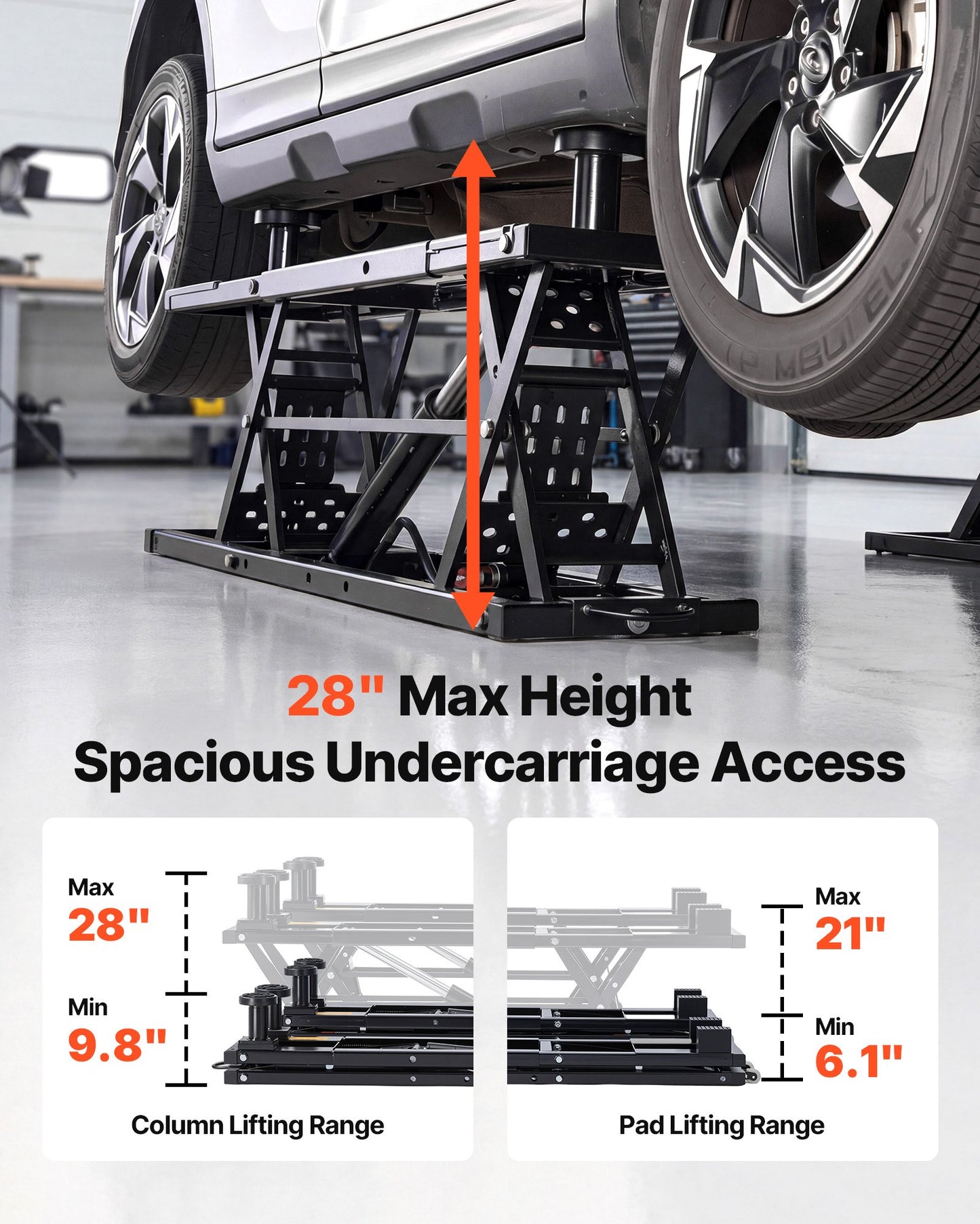 Portable Car Lift 9000 lbs Capacity - Heavy Duty Hydraulic Garage Jack with Wheels