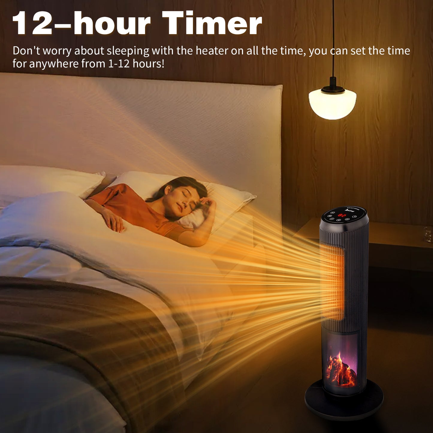 25-Inch Portable Tower Space Heater with Remote & 12H Timer - Black