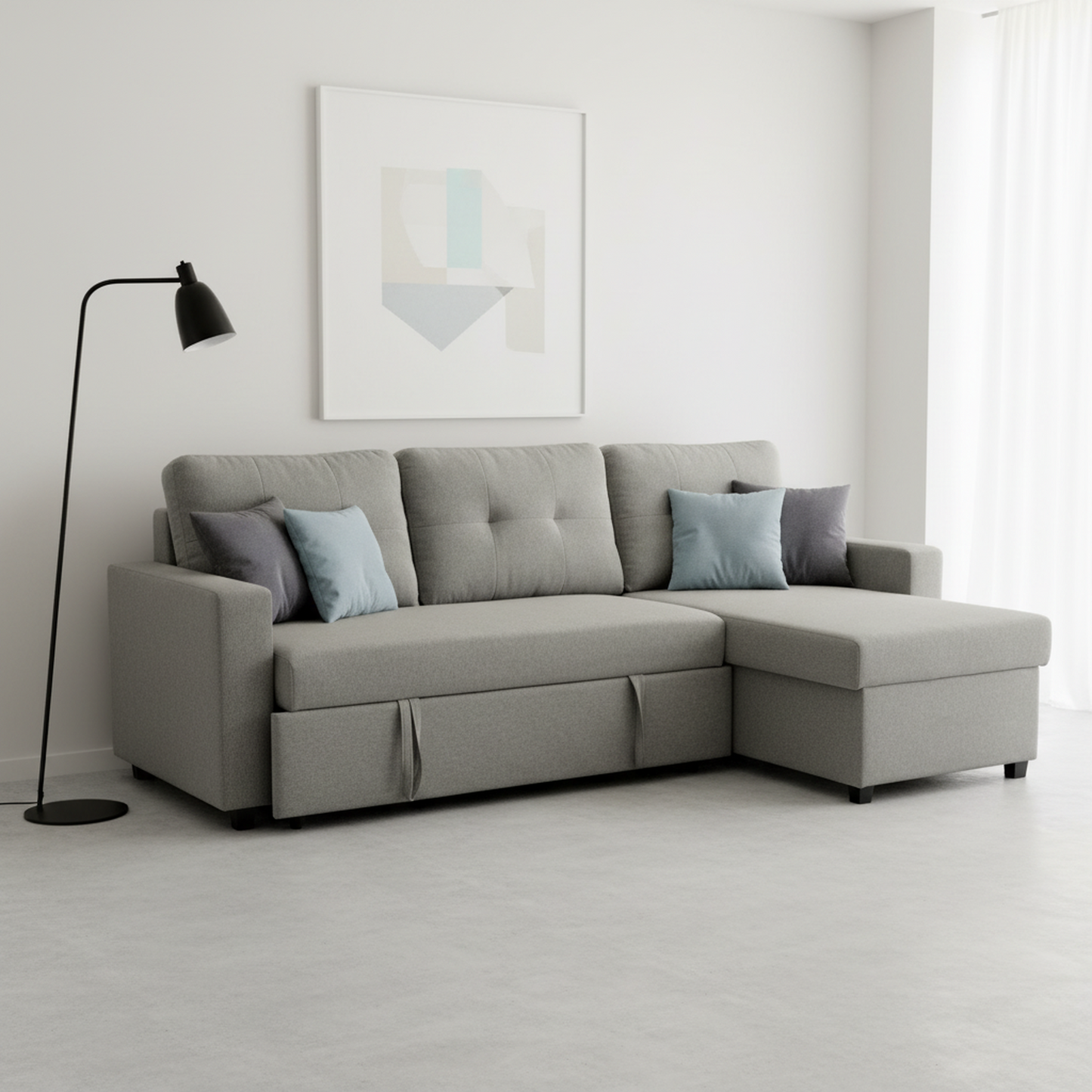 Convertible L-Shaped Sectional Sleeper Sofa Bed, Stylish Apartment