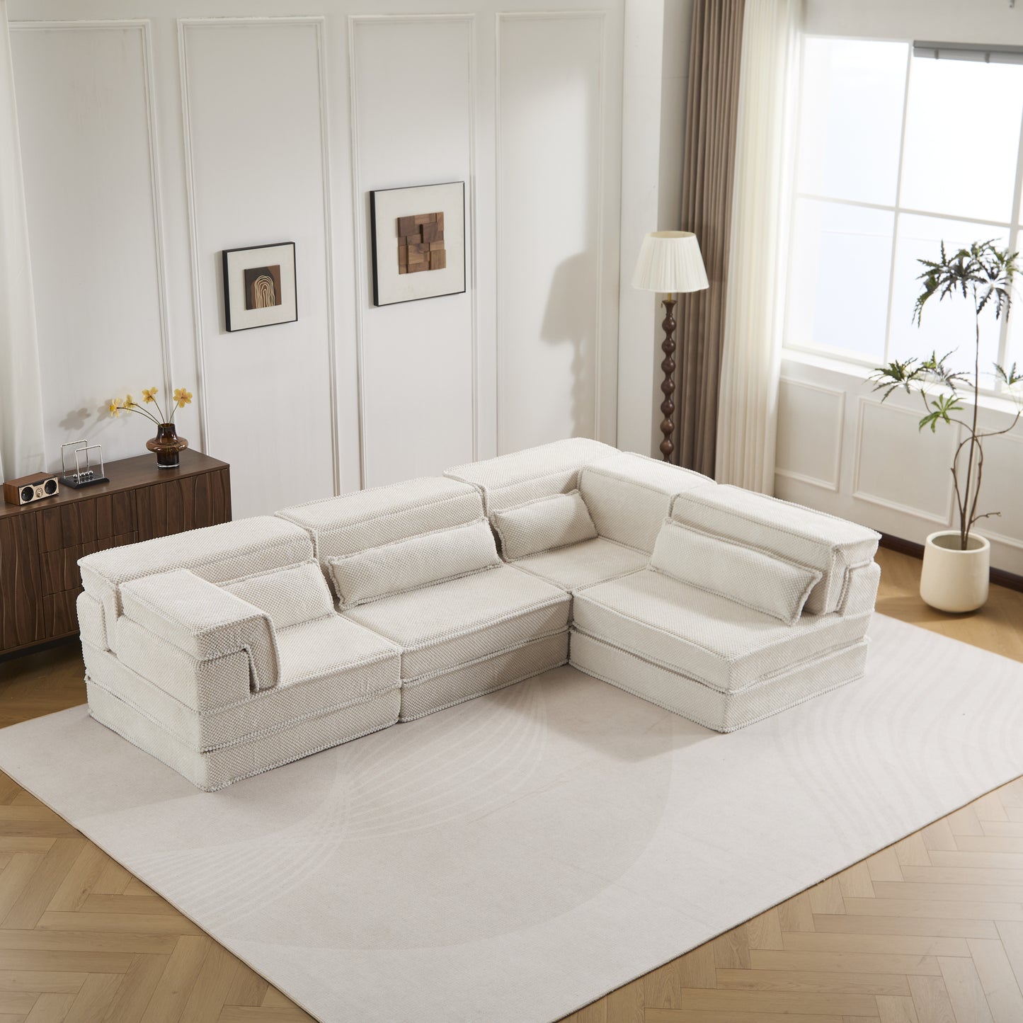 Convertible Compression Sofa Bed - Oversized 4 Seater, White