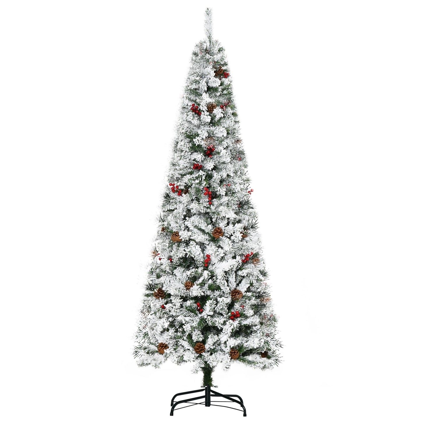 6 Foot Flocked Artificial Christmas Tree with Pine Cones & Berries