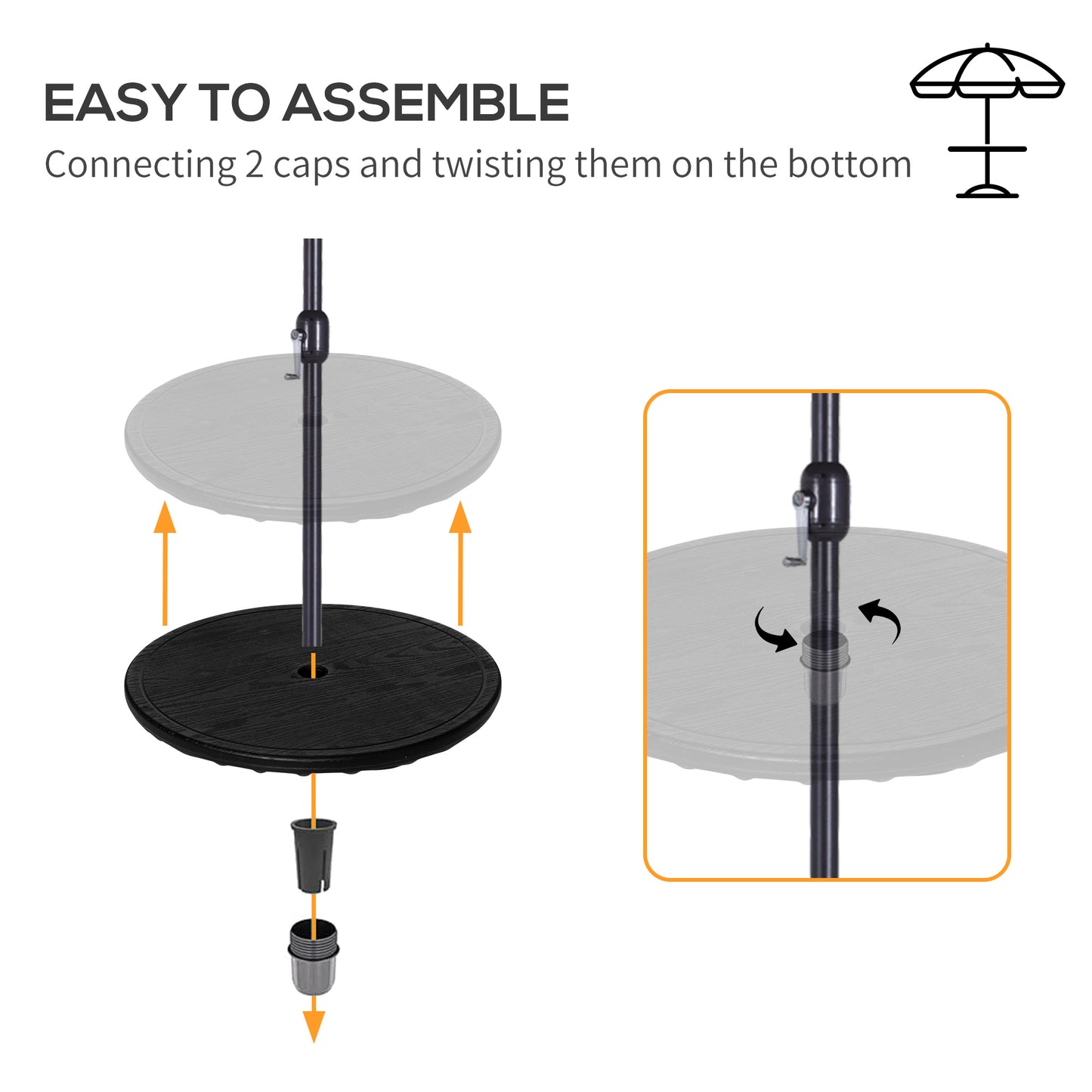 Portable Umbrella Table Tray for 1.5" Poles - Black