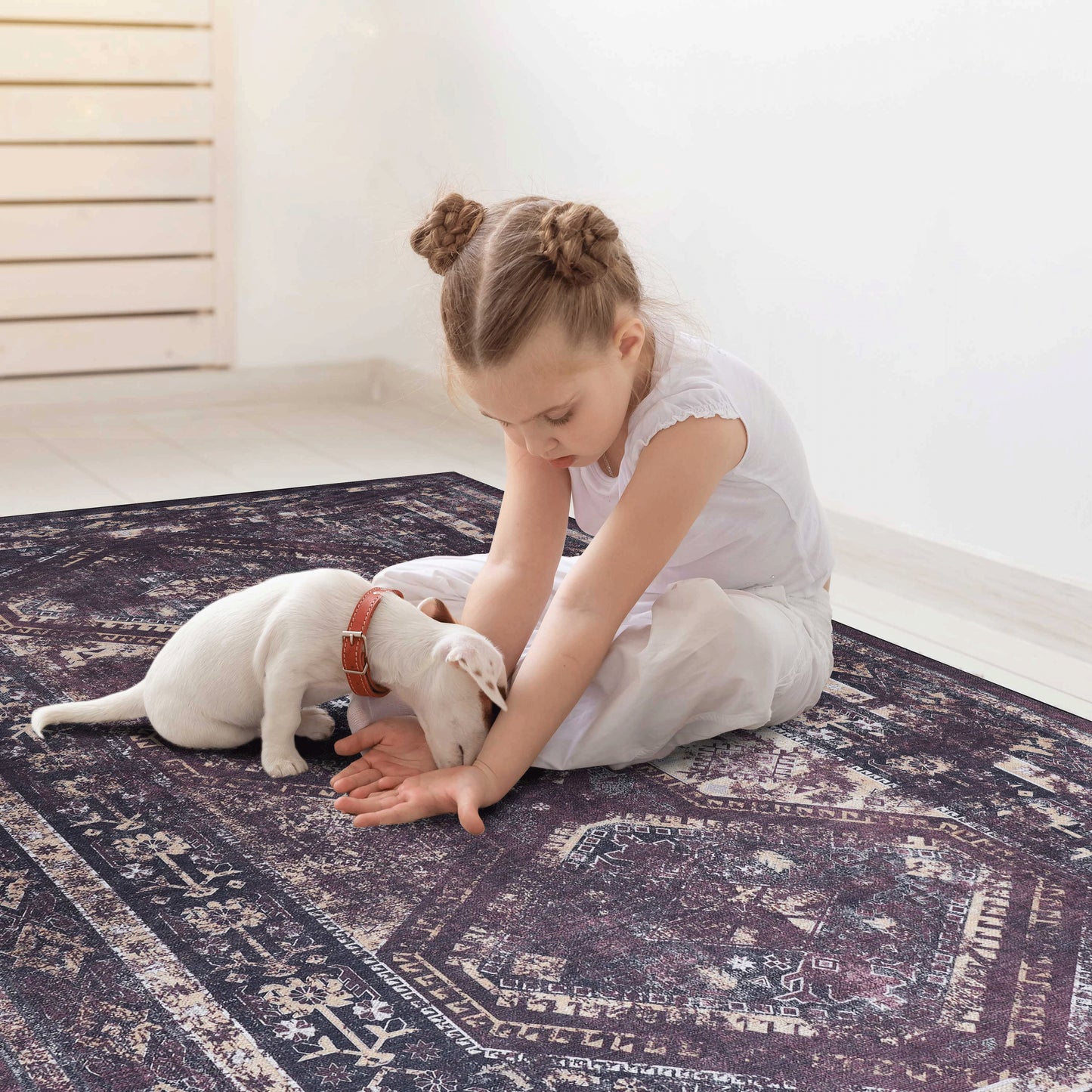 MAVAL Black Washable Rug 5x8 Area Burgundy, 5' X 8'