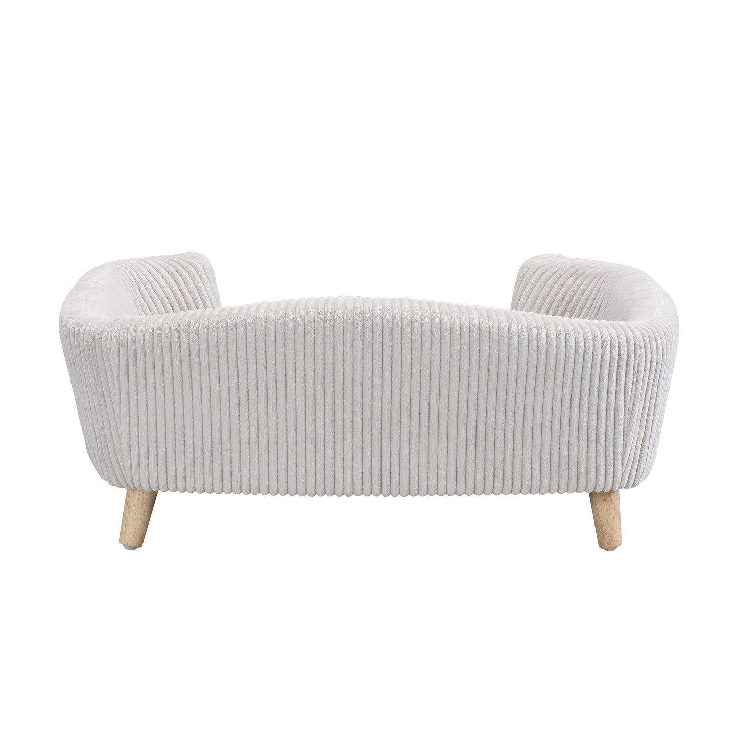 Small Dog Elevated Bed Frame with Corduroy Cushion & Rubber Wood Legs - Beige