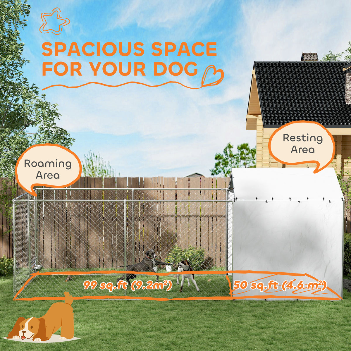 Outdoor Dog Kennel with Waterproof Cover for Medium to Large Dogs 19.7 x 7.5 ft