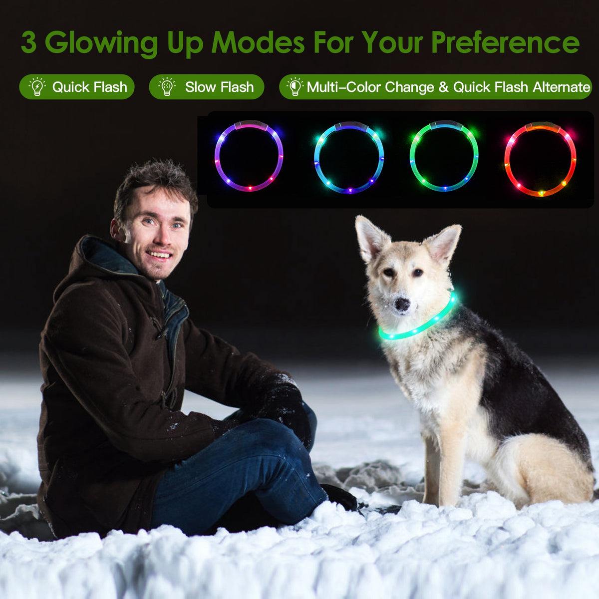 USB Rechargeable LED Dog Collar Multi-Color Safety Glow Collar for Night Walking