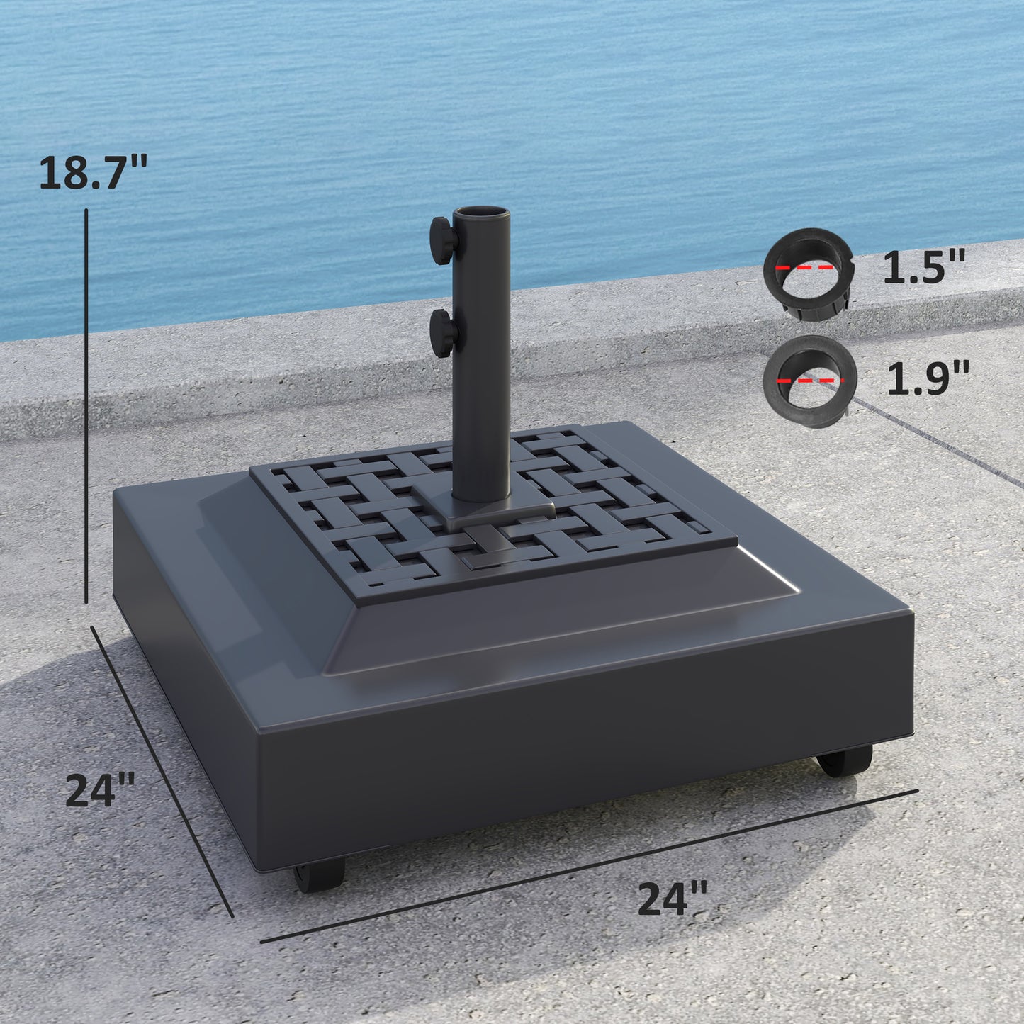 Heavy Duty Outdoor Umbrella Stand Base with Wheels - Black