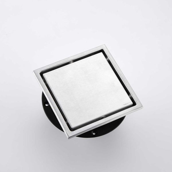 Square Shower Drain with 2-in-1 Flat & Tile Insert Cover - 304 Stainless Steel, Brushed Nickel