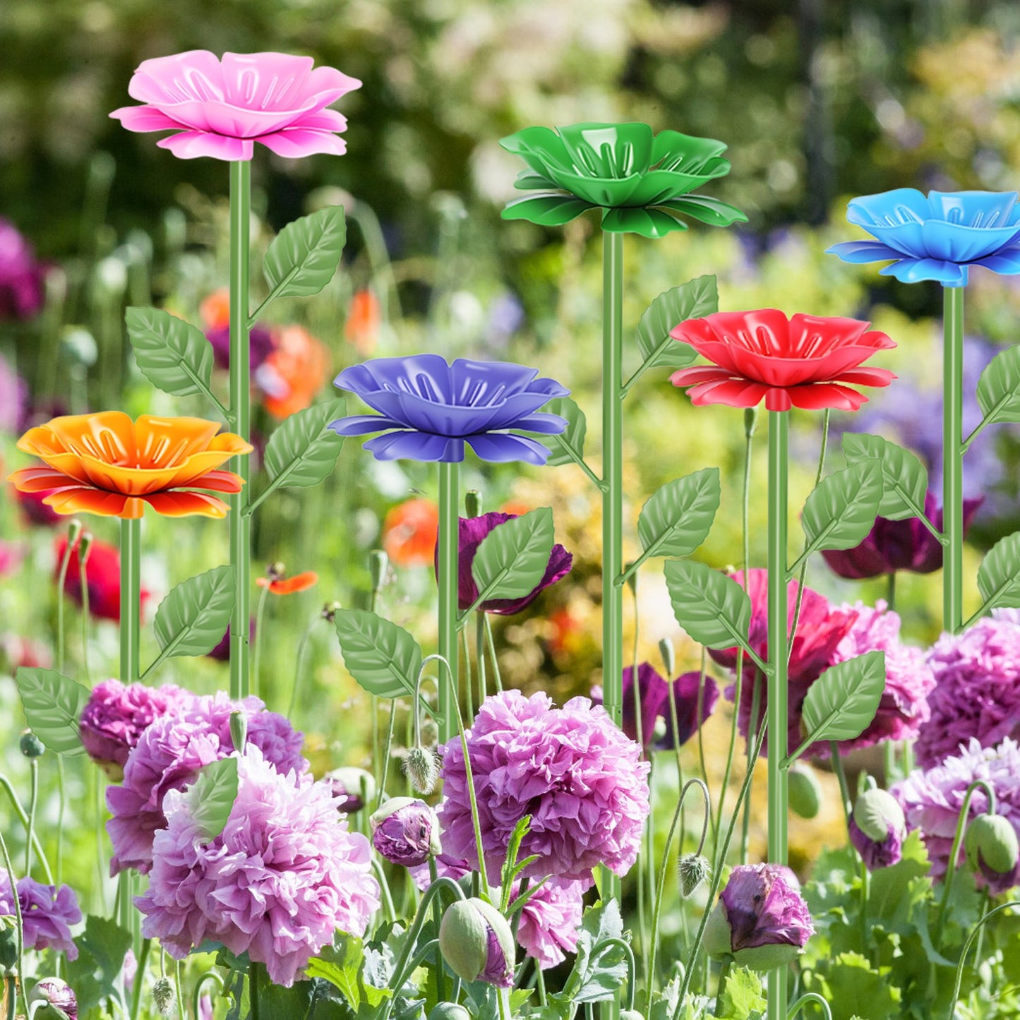 6-Pack Metal Bee Watering Stations with Artificial Flowers for Garden Pollinators