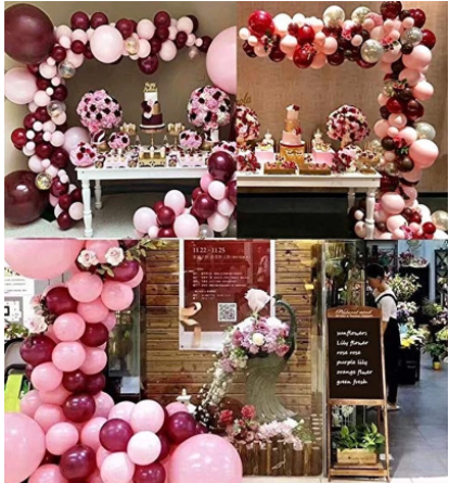 Pink Latex Balloons with Balloon Chain Set for Party Decoration