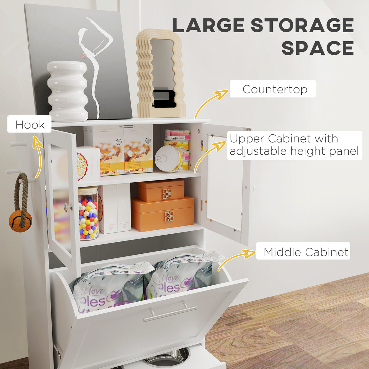 Elevated Dog Feeding Station with Storage Cabinets & Bowls
