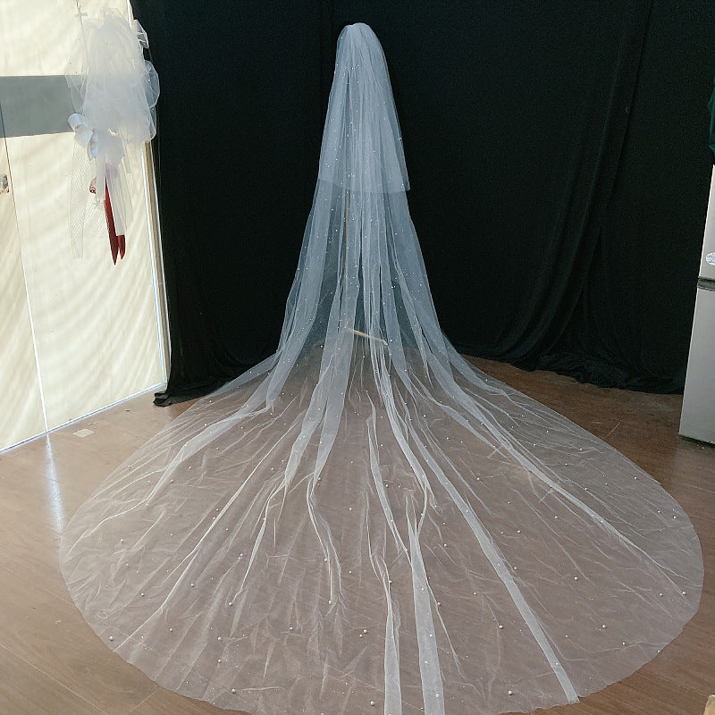 Bridal Cathedral Veil with Beaded Trim