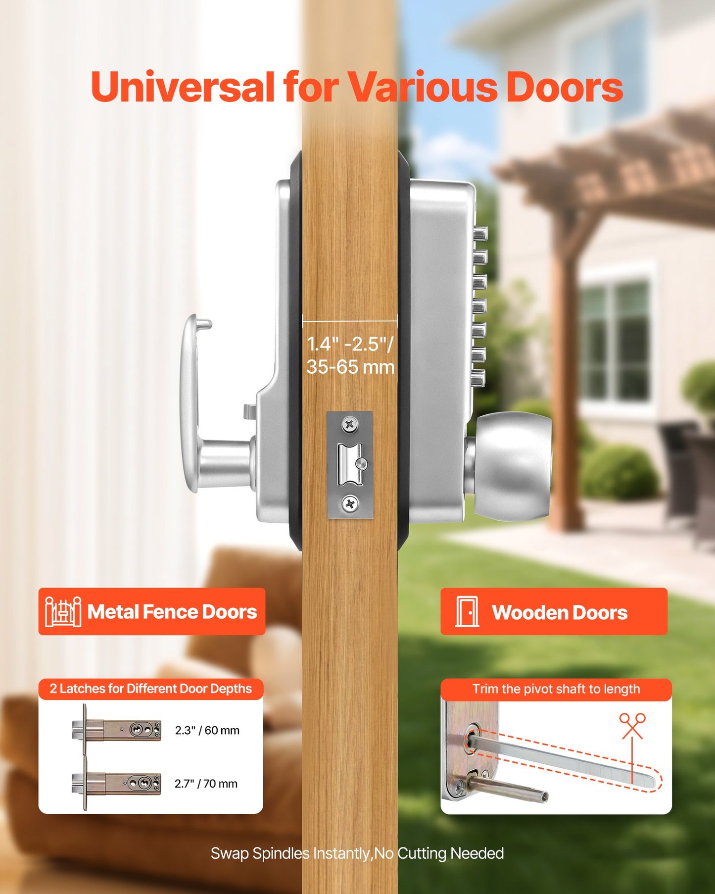 Mechanical Keyless Door Lock for Garden Gates - 4-7 Digit Code, Auto Lock, Black