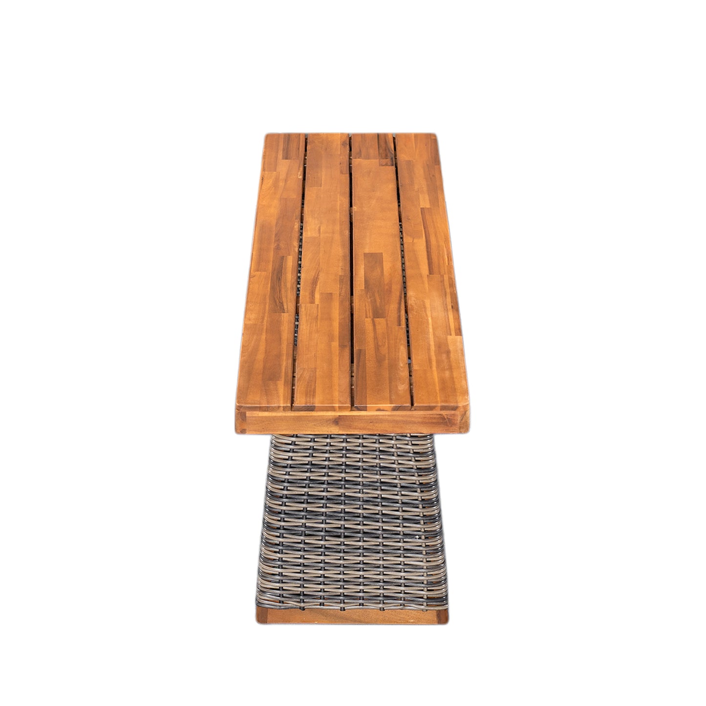 Outdoor Acacia Wood Bench with Grey Wicker & Teak Finish