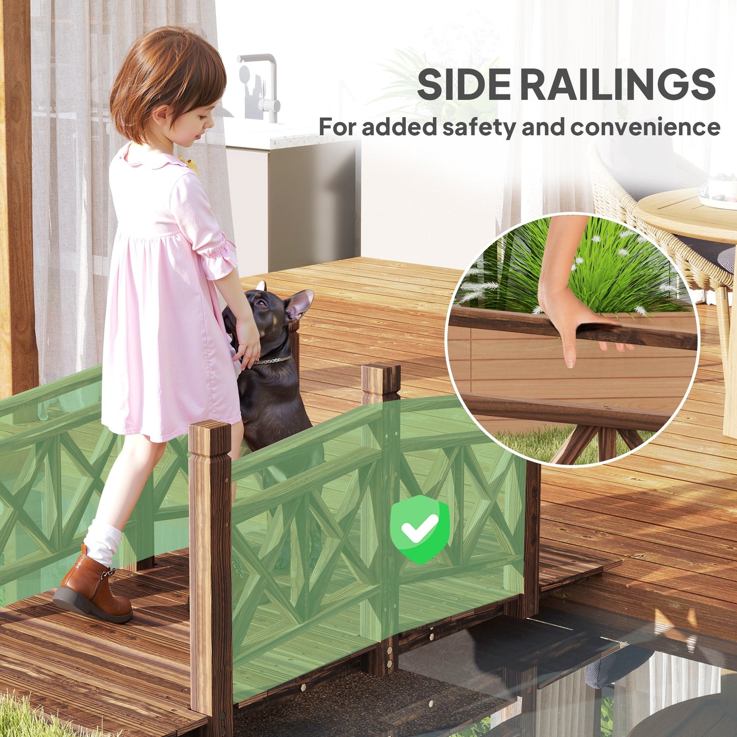 5 ft Wooden Garden Bridge for Ponds and Streams - Rustic Outdoor Footbridge