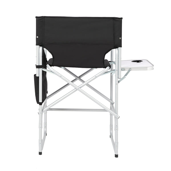 Round Director's Chair - Silver White Iron Pipe with Black Cloth, 103x60x49.9cm, 120kg Capacity
