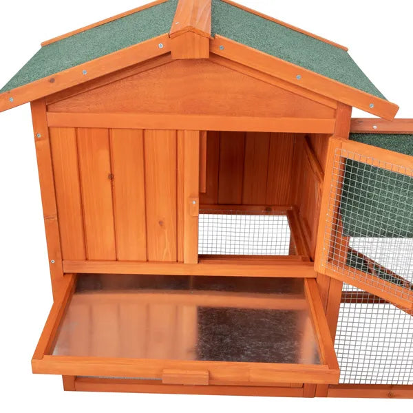 Large Wooden Rabbit Hutch with Green Roof, Removable Tray & Locking Doors