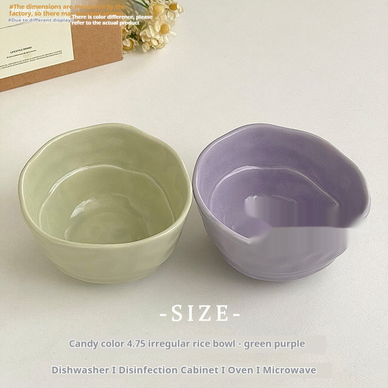Candy Color Ceramic Rice Bowl - Irregular Modern Dinnerware for Adults