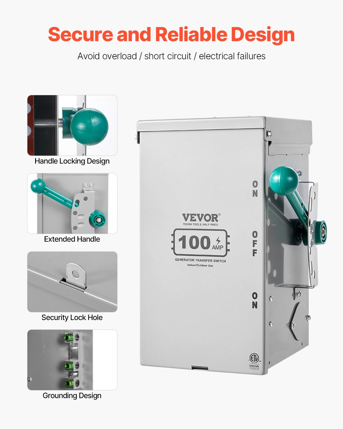 100A Generator Transfer Switch 24,000W Manual Power Switch 120/240V