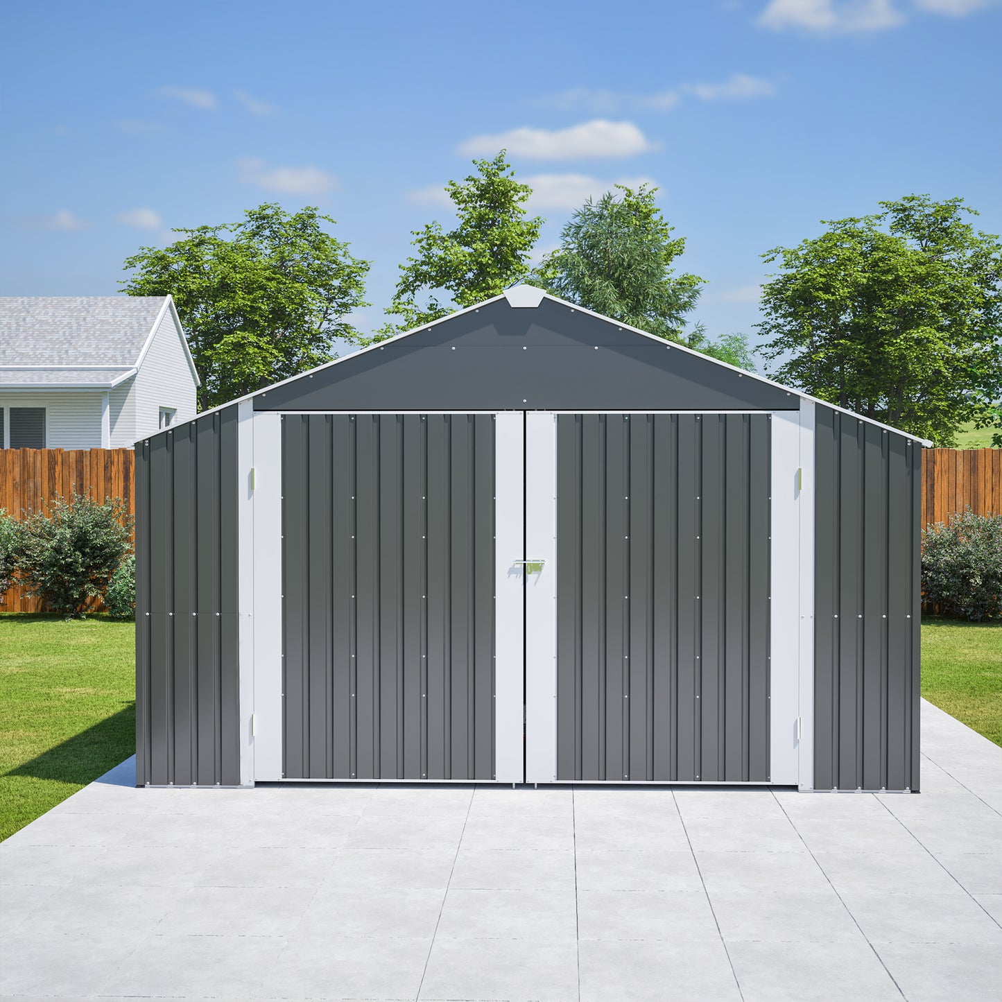 12x20 FT Outdoor Metal Shed - Spacious Storage with Double Doors