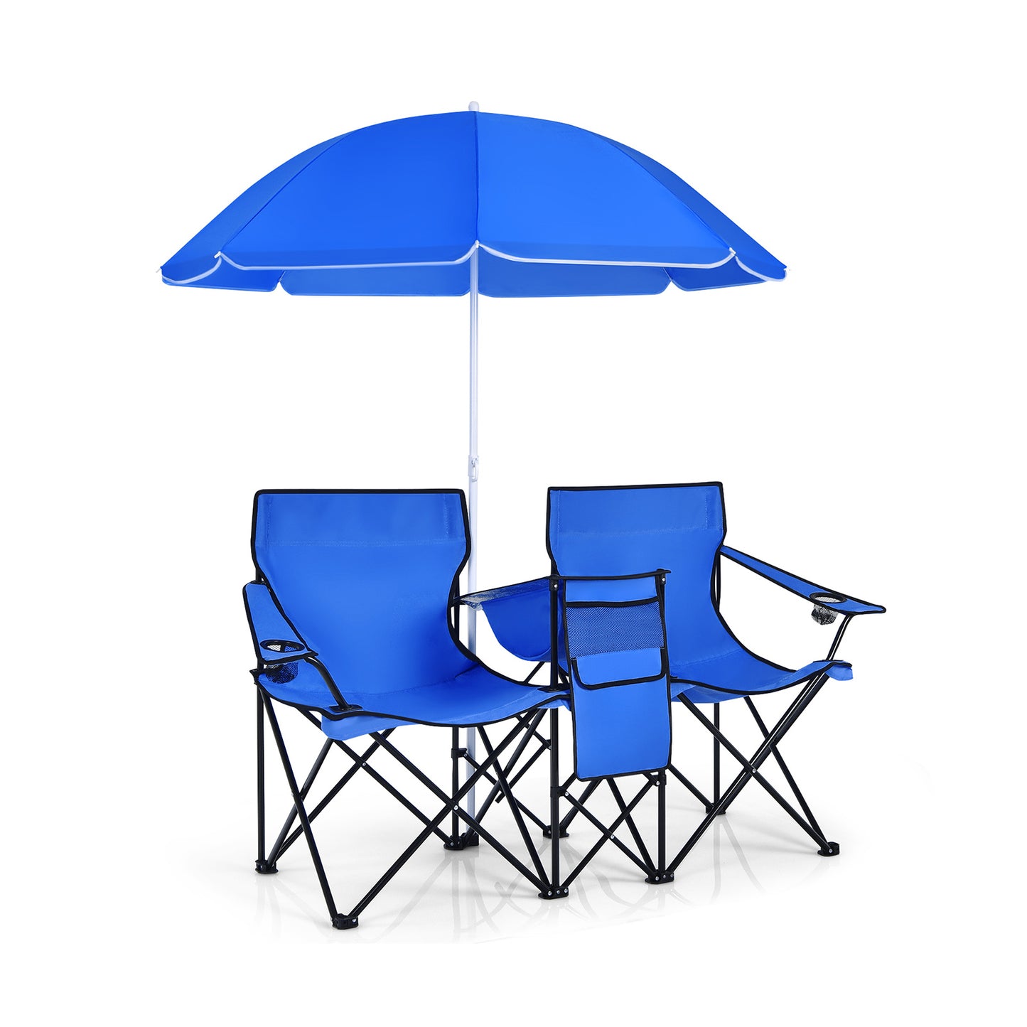 Portable Folding Picnic Chair with Adjustable Umbrella - Blue