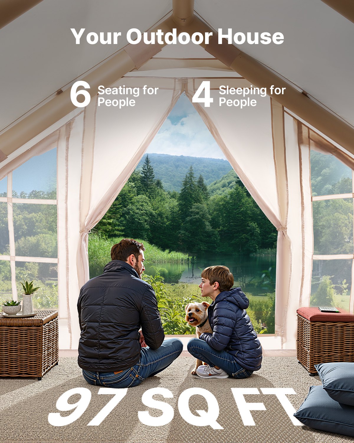 Inflatable Camping Tent for 4-6 Persons with Pump, Waterproof & Easy Setup