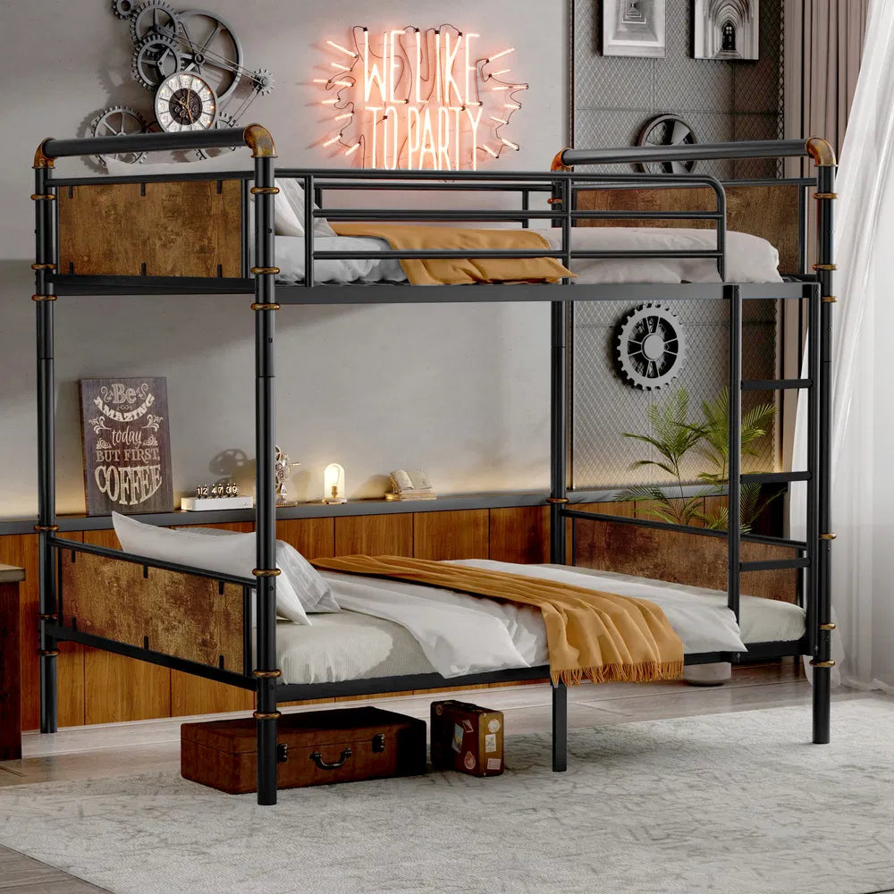Twin XL Metal Bunk Bed with Detachable Design & Safety Rails - Black