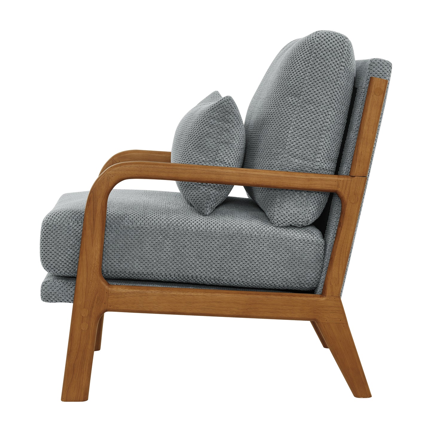 Mid-Century Modern Wooden Lounge Chair - Light Gray Upholstery