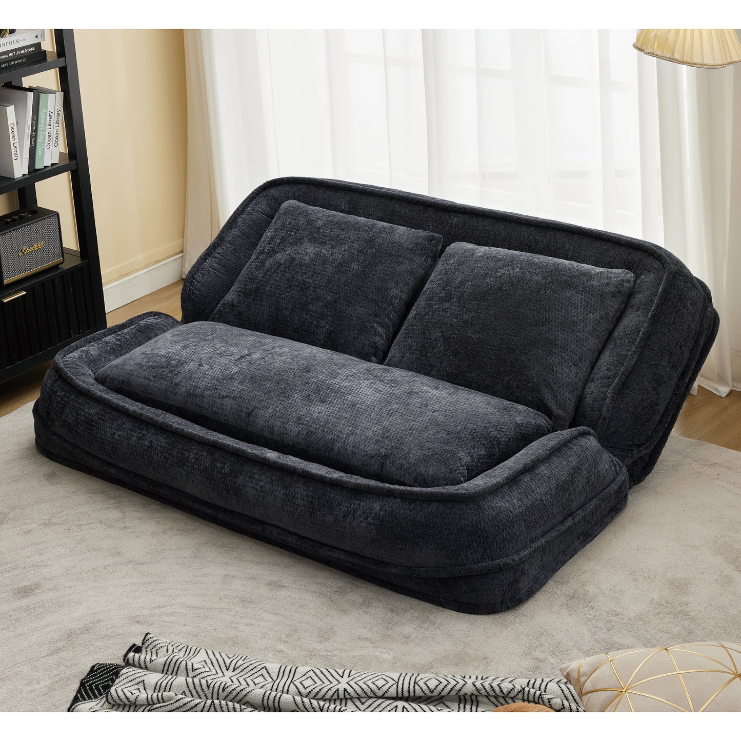 Extra Large Chenille Lazy Sofa Loveseat - Black Dog Bed