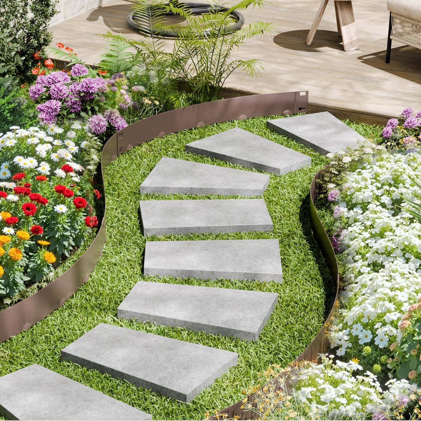 Rust-Resistant Steel Garden Edging 5 Pack - Flexible Landscape Border Brown