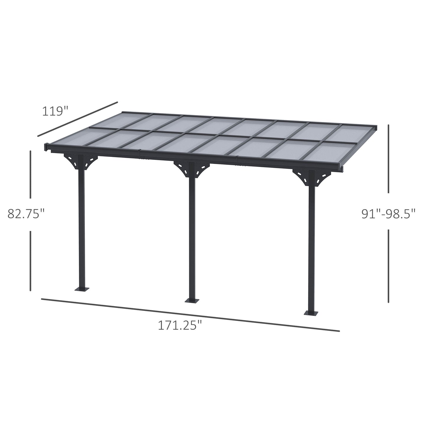 14.5 x 10 Wall-Mounted Aluminum Pergola with UV Blocking - Gray