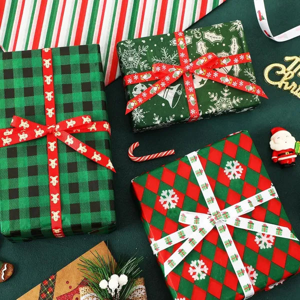 Christmas Grosgrain Ribbon - 15 Yards, 3/8 Inch, Festive Pattern