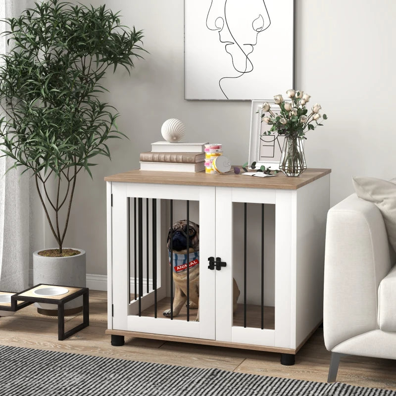 Dog Kennel End Table with Lockable Door - Small Medium Dogs Walnut
