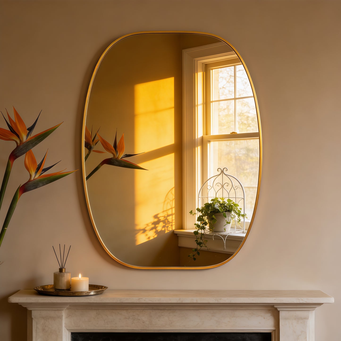30x40 Inch Gold Metal Framed Oval Bathroom Wall Mirror